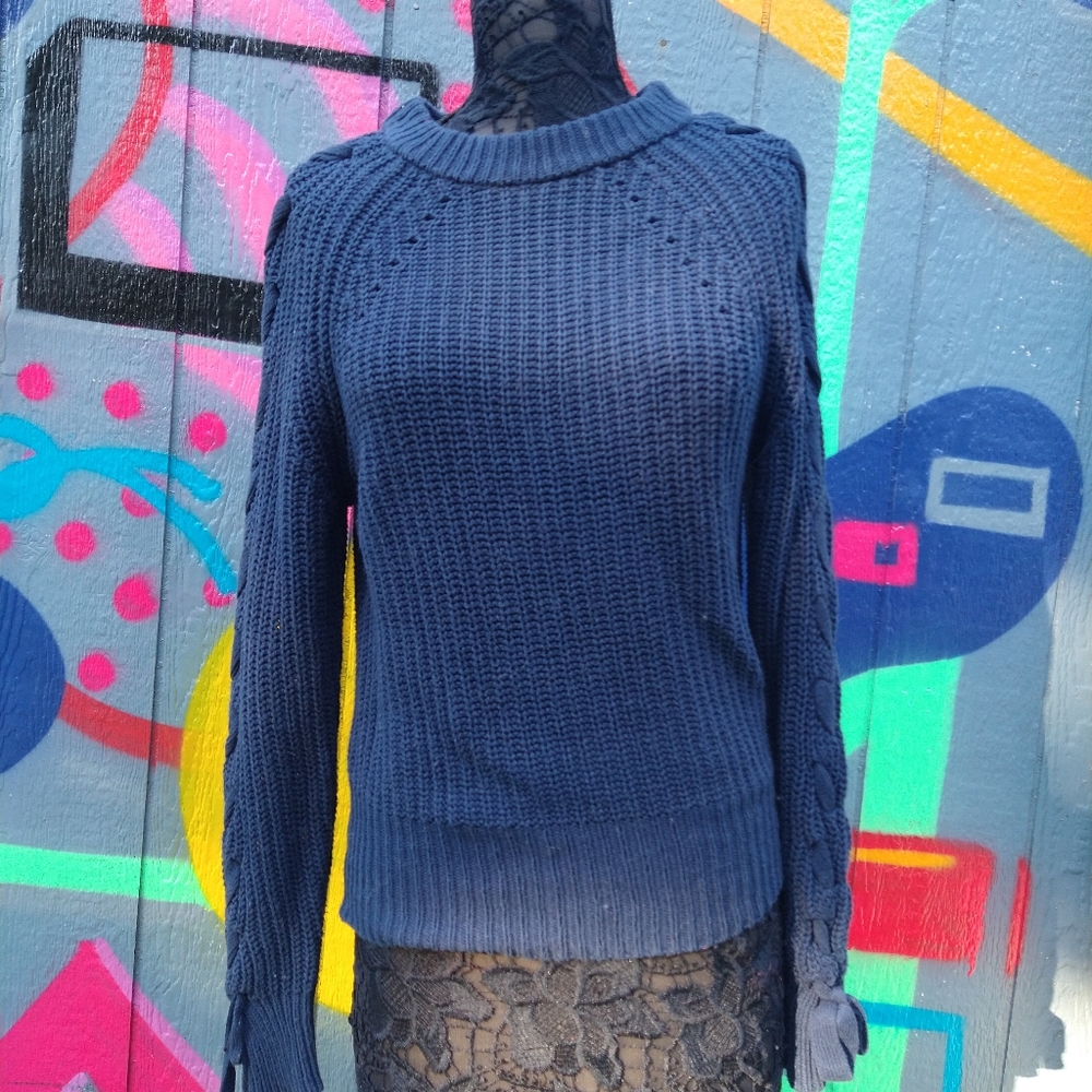 Navy sweater with corset sleeves